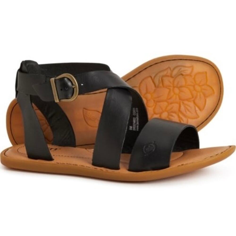 NIB Born Neil 9M Black Leather Gladiator Strappy Flat Sandals - Picture 12 of 12